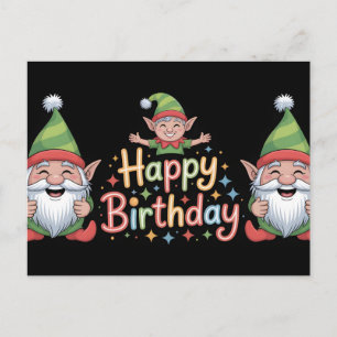 Postal Diseño de Gnome y Elfo de Cumpleaños Feliz