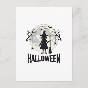 Postal Diseño de grabado vintage de bruja de Halloween Lu