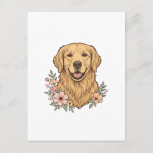 Postal Diseño de grabado vintage floral de Golden Retriev