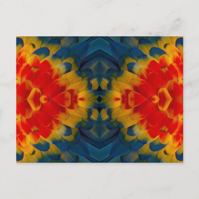 Postal diseño de guacamayo escarlata caleidoscopio (Anverso)