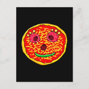 Postal Diseño de Ilustración de Cara de Pizza Sonriente