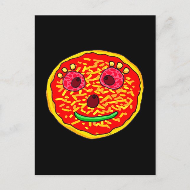 Postal Diseño de Ilustración de Cara de Pizza Sonriente (Anverso)