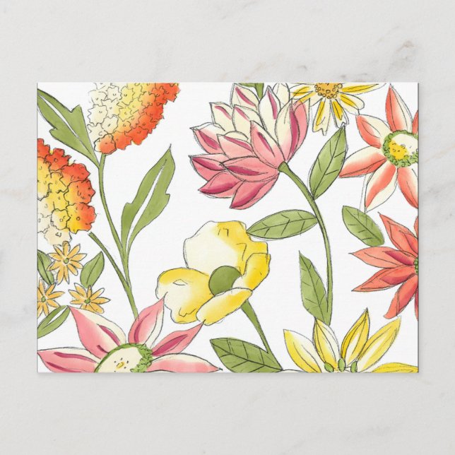 Postal Diseño de jardines florales con fondo blanco (Anverso)