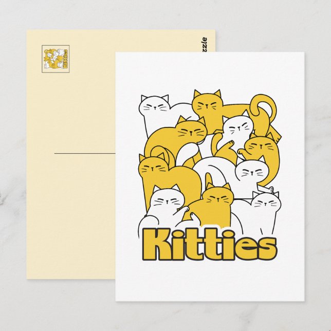 Postal Diseño de Kitties Chubby - Arte gato adorable (Anverso / Reverso)