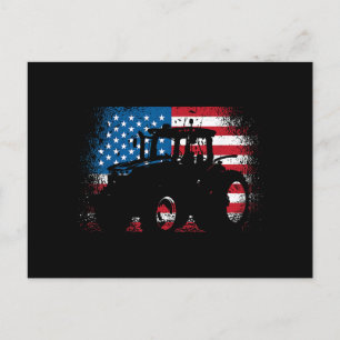 Postal Diseño de la bandera estadounidense de Tractor par