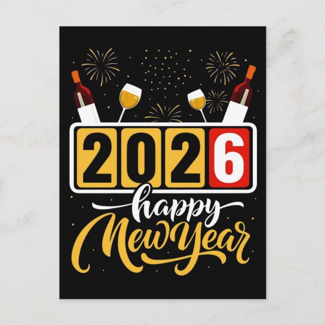 Postal Diseño de la celebración "Feliz Año Nuevo 2026" (Anverso)