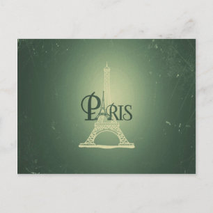 Postal Diseño de la Torre Eiffel Verde Vintage
