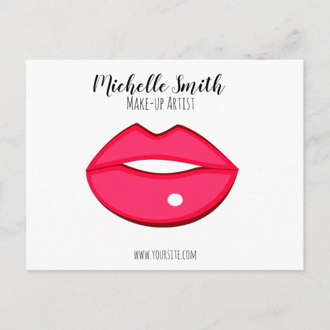 Postal Diseño de labios rosados calientes Artista de maqu (Anverso)