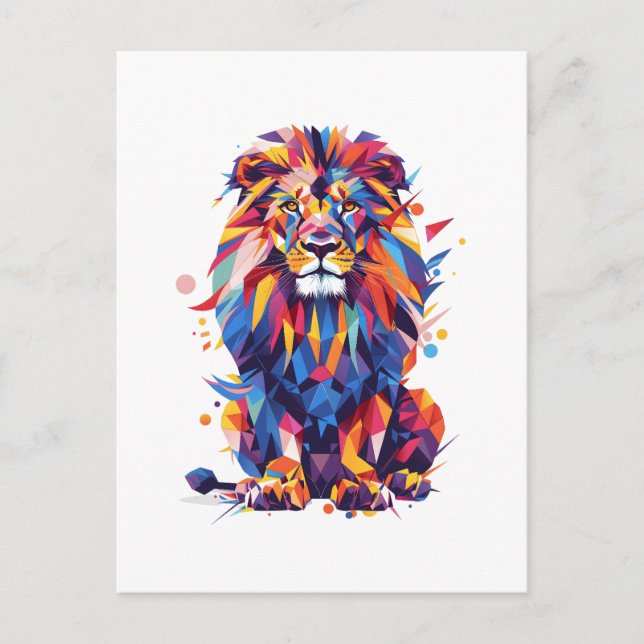 Postal Diseño de leones geométricos coloridos (Anverso)