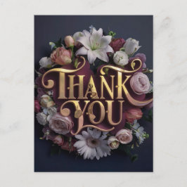 Postal Diseño de letras doradas “Gracias” floral elegante