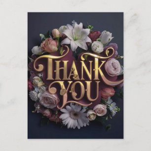 Postal Diseño de letras doradas “Gracias” floral elegante
