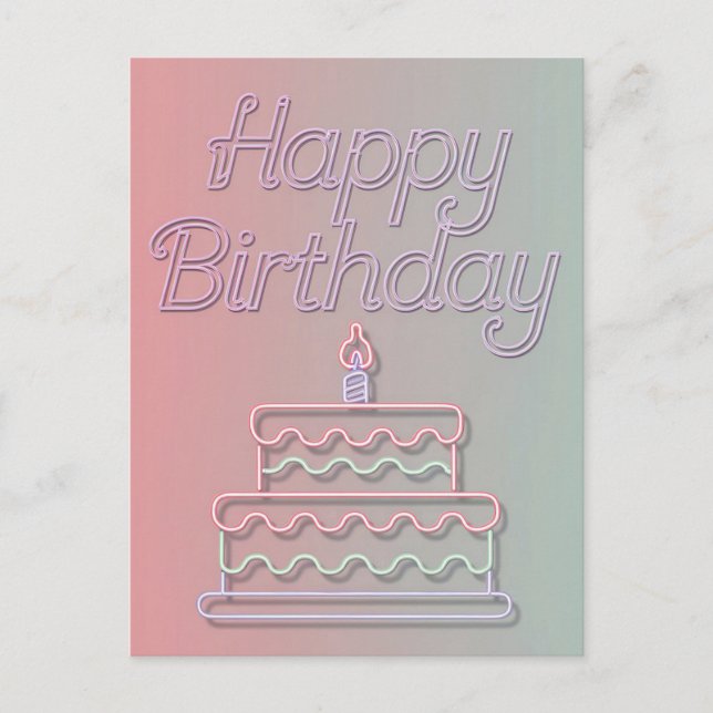 Postal Diseño de letrero de neón Feliz Cumpleaños (Anverso)