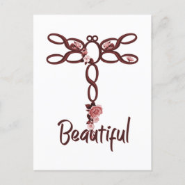 Postal Diseño de libélula floral roja "bella"