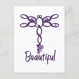 Postal Diseño de libélula morada "bella" floral