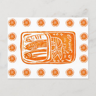 Postal Diseño de Linocut de verano en Italia - Sardinas d