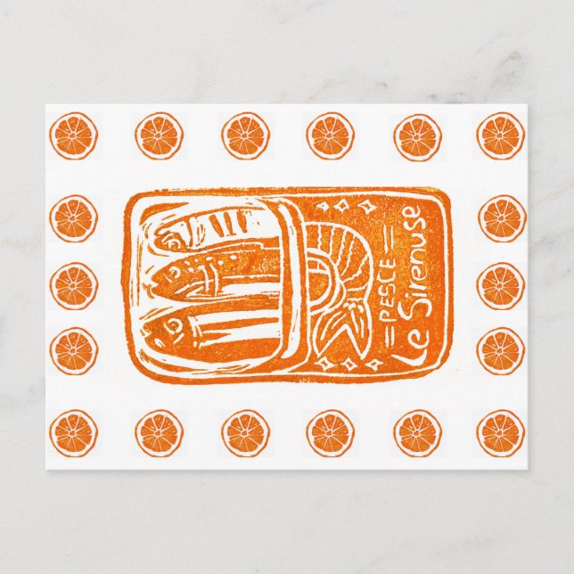 Postal Diseño de Linocut de verano en Italia - Sardinas d (Anverso)