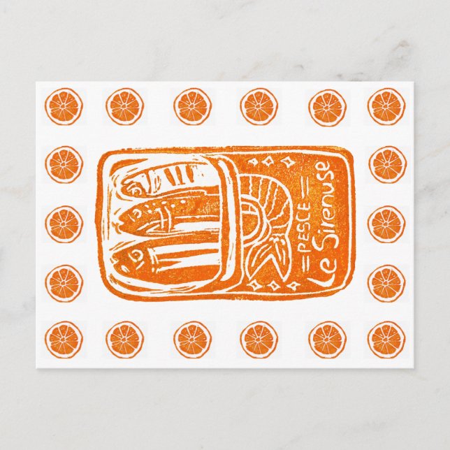 Postal Diseño de Linocut de verano en Italia - Sardinas d (Anverso)