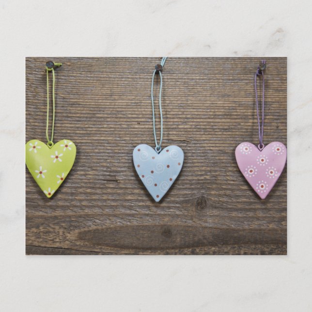 Postal Diseño de madera de corazones de estaño SHABBYCHIC (Anverso)
