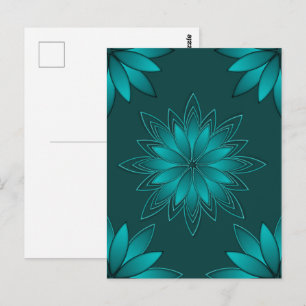 Postal Diseño de Mandala de Hoja Verde Azulada en Cian Os