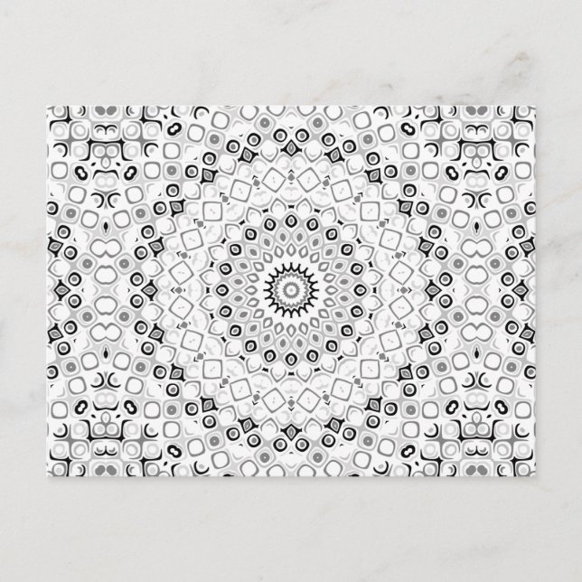 Postal Diseño de mandala monocromo gris blanco negro (Anverso)
