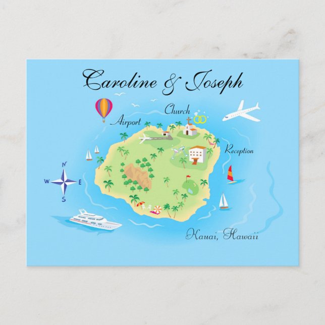 Postal Diseño de mapas de casamiento personalizado - Ilus (Anverso)