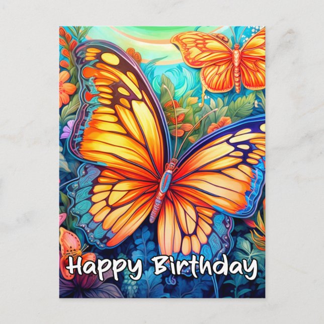 Postal Diseño de mariposa caprichosa de feliz cumpleaños (Anverso)