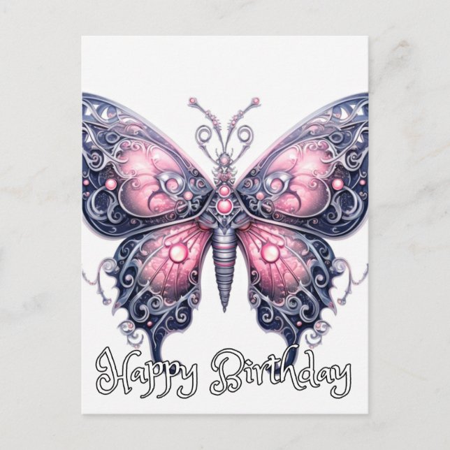 Postal Diseño de mariposa imaginativa de feliz cumpleaños (Anverso)