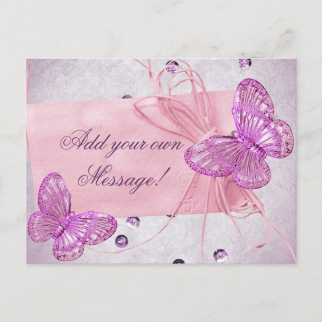 Postal Diseño de mariposa rosa Bonito de personalizable (Anverso)