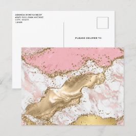 Postal Diseño de mármol rosa de oro Rosa de lujo