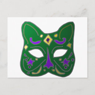 Postal Diseño de máscara de gato veneciano verde