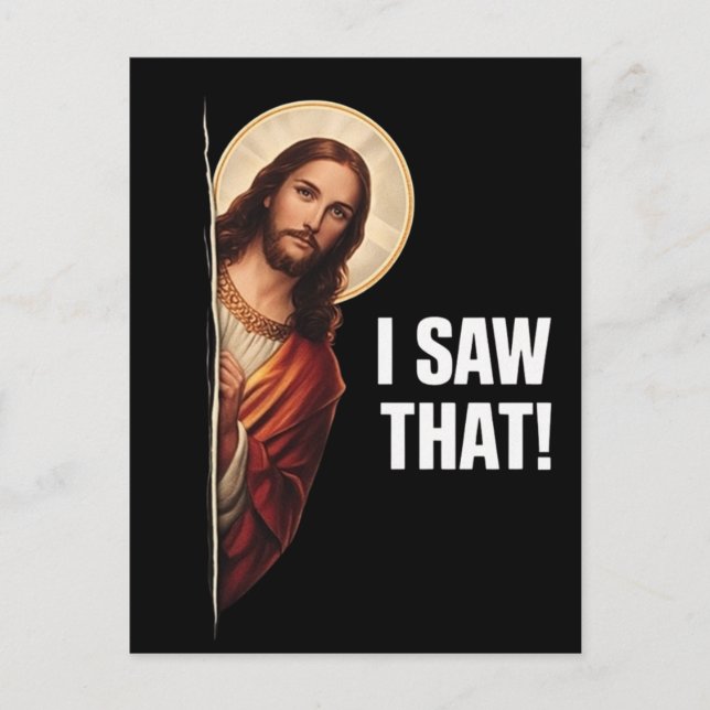 Postal Diseño de meme cristiano divertido de Jesús "Lo vi (Anverso)