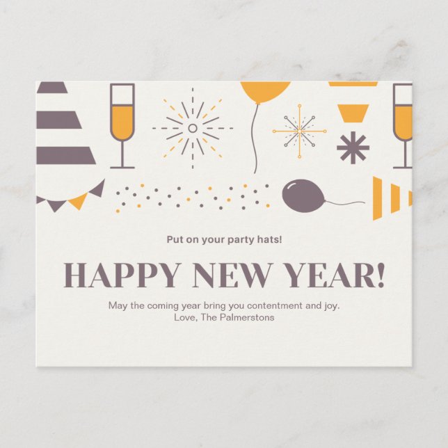 Postal Diseño de Mensaje Personalizable Feliz Año Nuevo (Anverso)