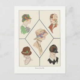 Postal Diseño de moda Art Deco Mujeres en Gorras, años 20