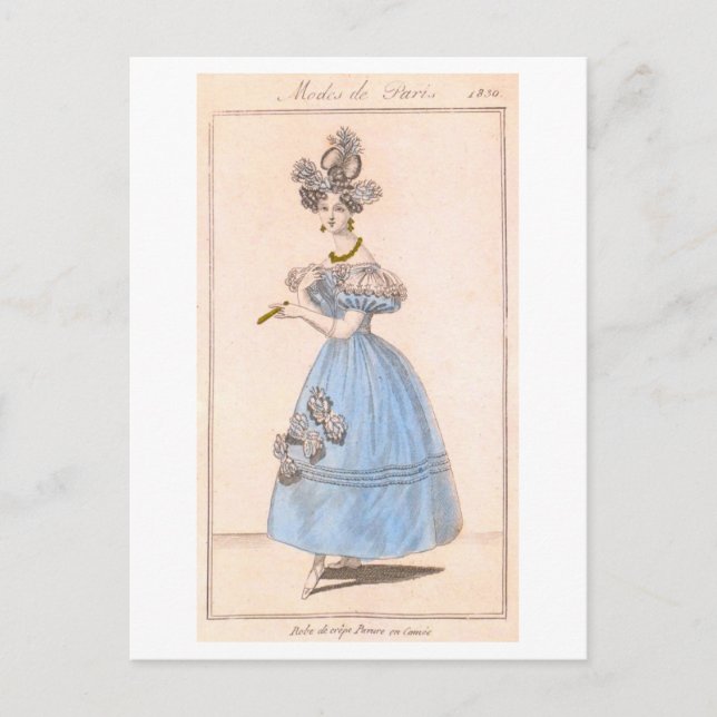 Postal Diseño de moda de París 1830 (Anverso)