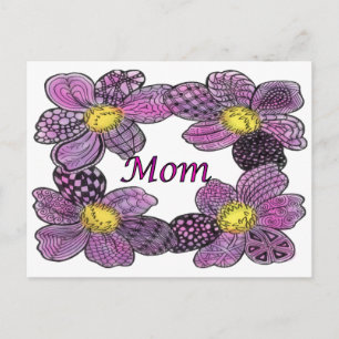 Postal Diseño de MOM morado con dibujos y modelos Dooded 
