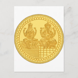 POSTAL DISEÑO DE MONEDAS DE ORO LAKSHMI Y GANESH
