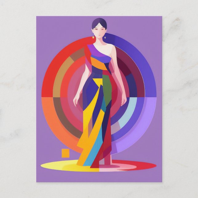 Postal Diseño de mosaico, colorido, mujer, vector (Anverso)