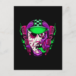 Postal Diseño de motociclista de terror neón Zombie Rider
