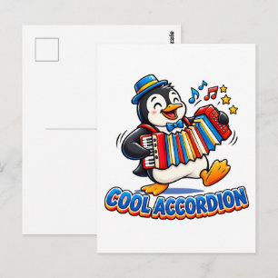 Postal Diseño de músico pingüino lindo acordeón genial