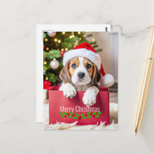 Postal Diseño de Navidad de cachorro de Beagle,