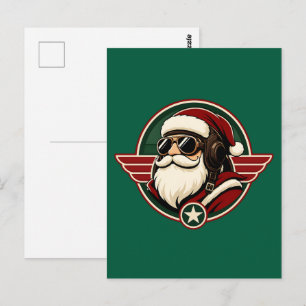 Postal Diseño de Navidad de Santa Claus Aviador Genial