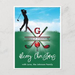 Postal Diseño de Navidad y Monograma de Golf Feliz Navida