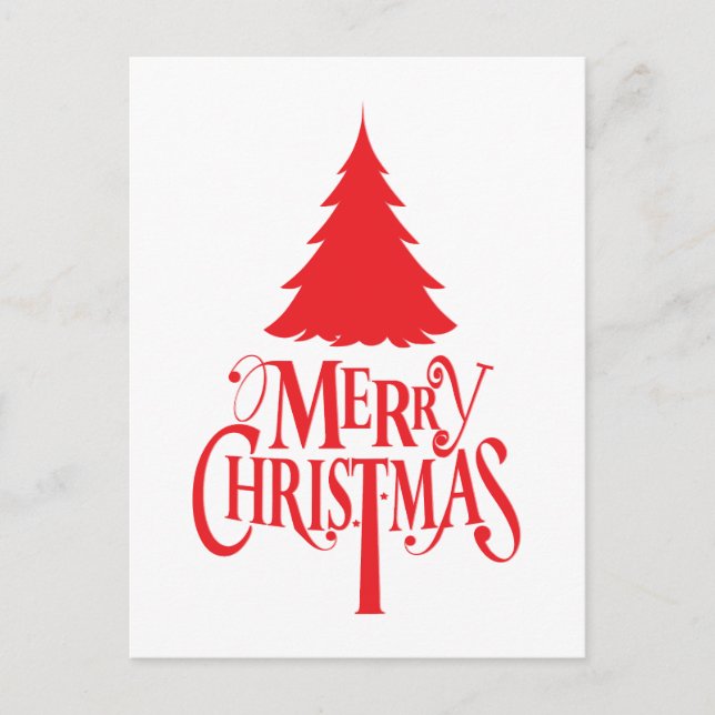 Postal Diseño de navidades con árbol rojo (Anverso)