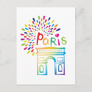Postal Diseño de neón de París Francia el   Arco del