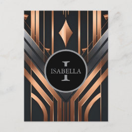 Postal Diseño de nombre en círculo de monograma Art Deco