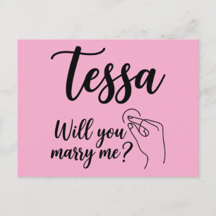 Postal Diseño de nombre Tessa con rosa roja y mano Shaka