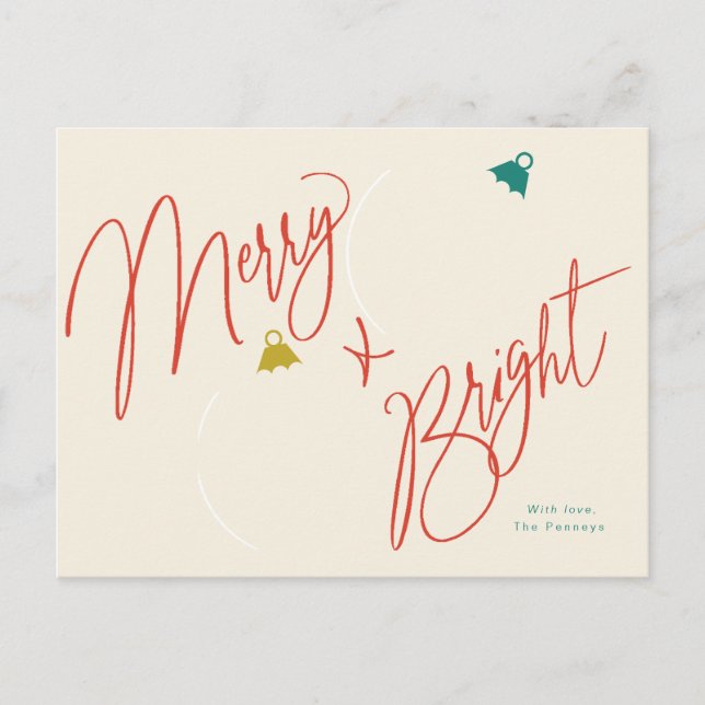 Postal Diseño de ornamentos de fotos y guiones Merry & Br (Anverso)