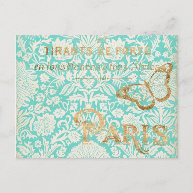Postal Diseño de oro de París con mariposa (Anverso)