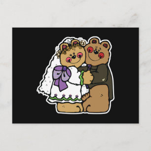 Postal diseño de osito de novia y novio lindo