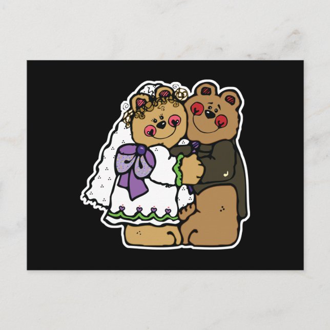 Postal diseño de oso de peluche para novias y novios (Anverso)